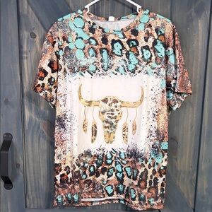 Leopard Print Bull Skull T-Shirt